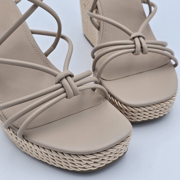 NWOT Marc Fisher Zarah Faux Leather Strappy Wedge Heels, Lite Latte 110, Sz. 11M - Picture 3 of 16